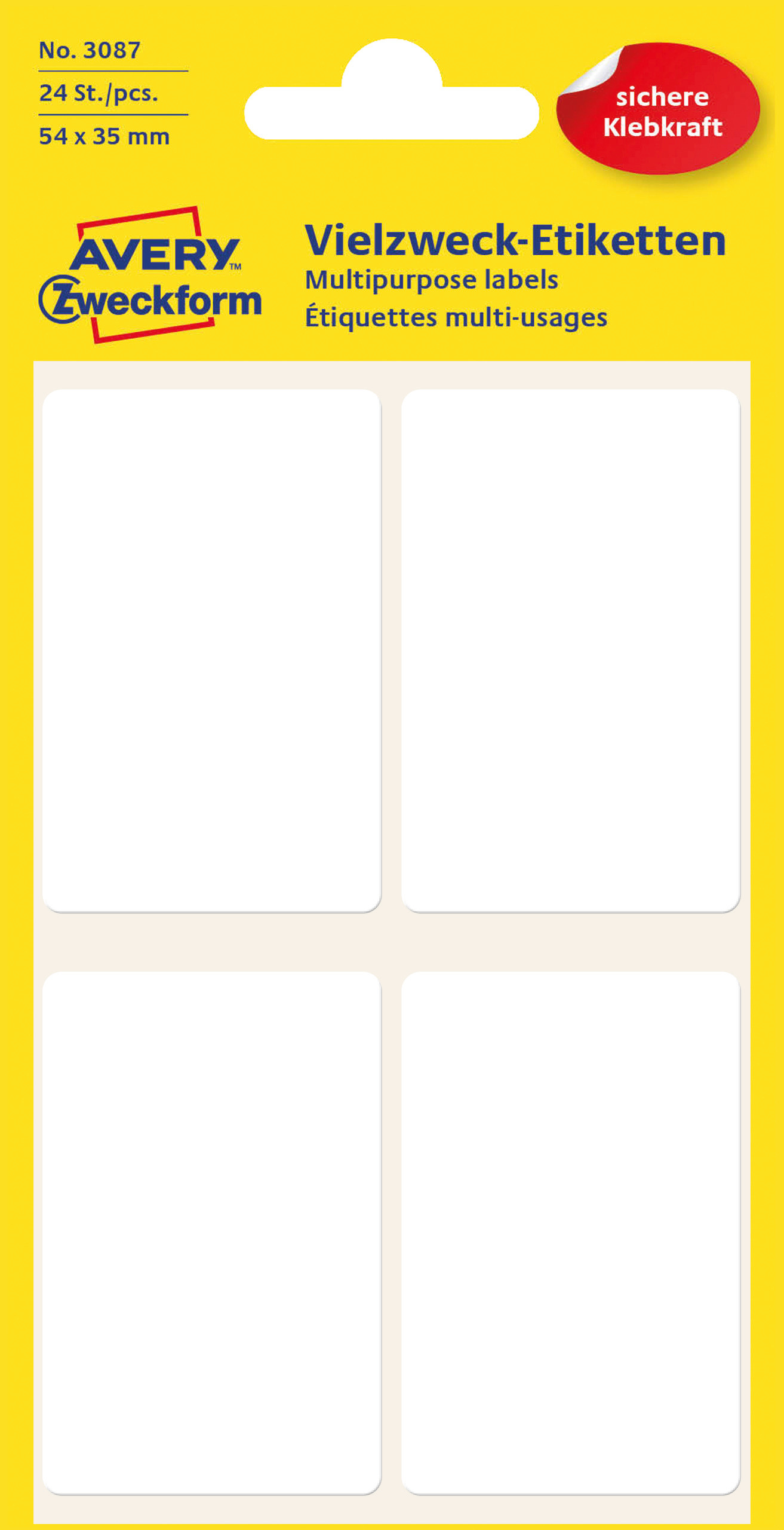 Trwałe minietykiety do opisywania ręcznego Avery Zweckform; 24 etyk./op., 54 x 35 mm, białe