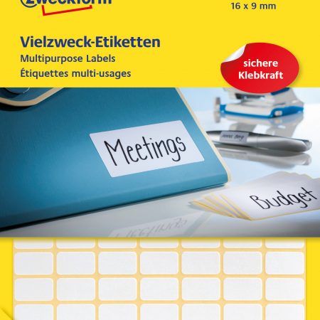 Białe minietykiety do opisywania ręcznego Avery Zweckform; 2646 etyk./op., 16 x 9 mm