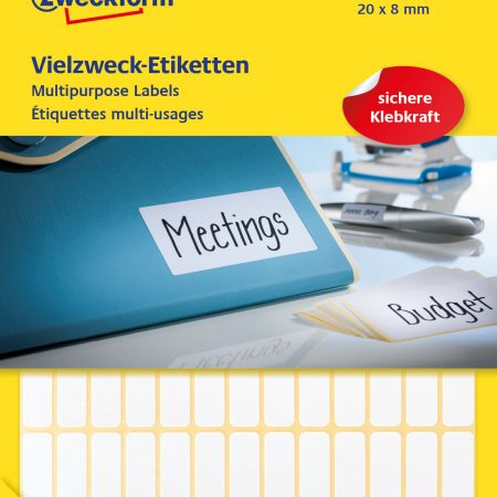 Białe minietykiety do opisywania ręcznego Avery Zweckform; 2184 etyk./op., 20 x 8 mm