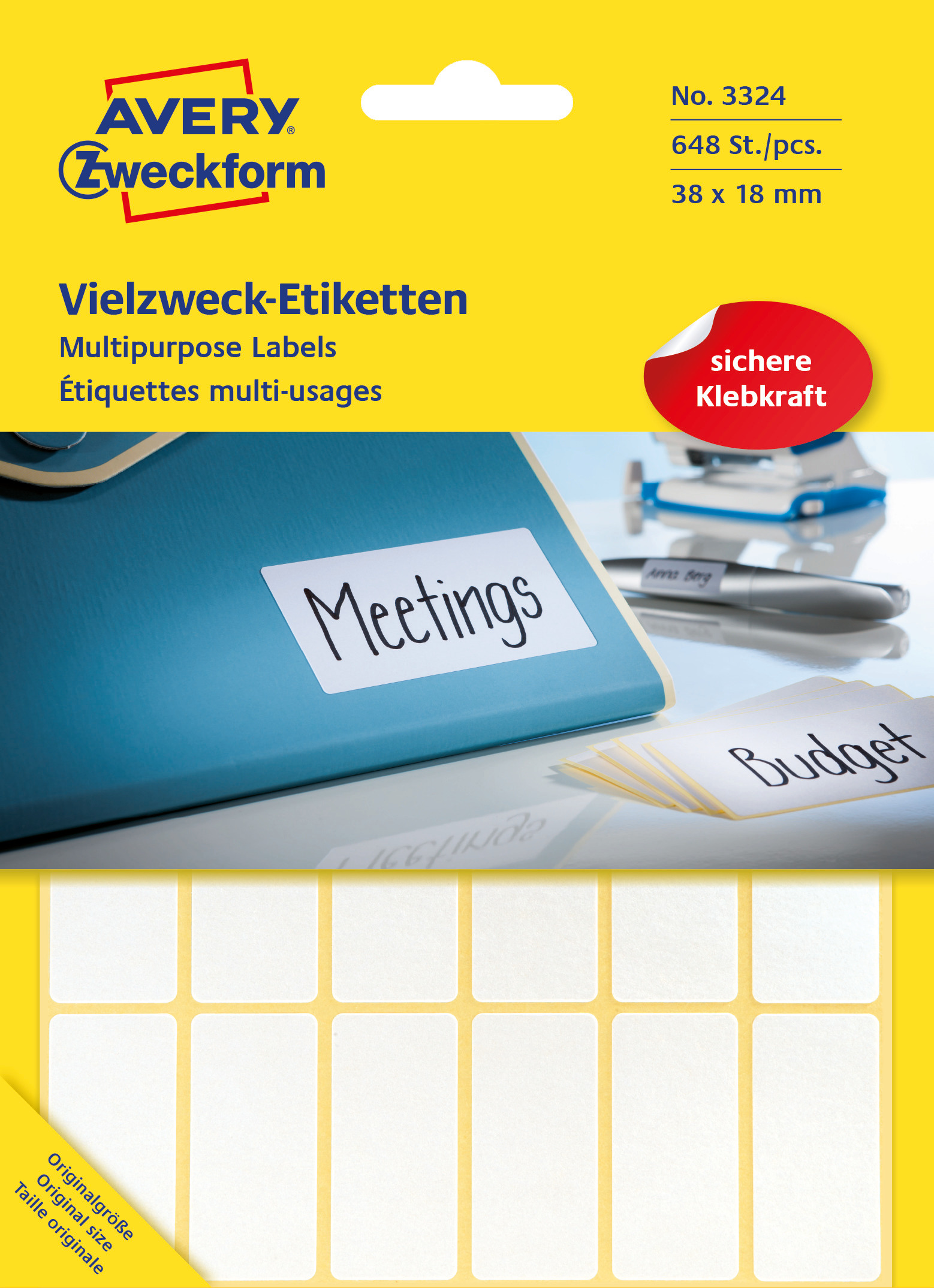 Białe minietykiety do opisywania ręcznego Avery Zweckform; 648 etyk./op., 38 x 18 mm