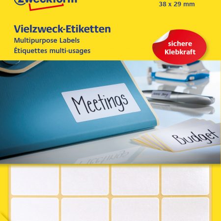 Białe minietykiety do opisywania ręcznego Avery Zweckform; 384 etyk./op., 38 x 29 mm