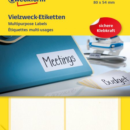 Trwałe minietykiety do opisywania ręcznego Avery Zweckform; 112 etyk./op., 80 x 54 mm, białe