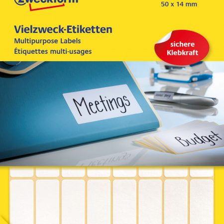 Trwałe minietykiety do opisywania ręcznego Avery Zweckform; 672 etyk./op., 50 x 14 mm, białe