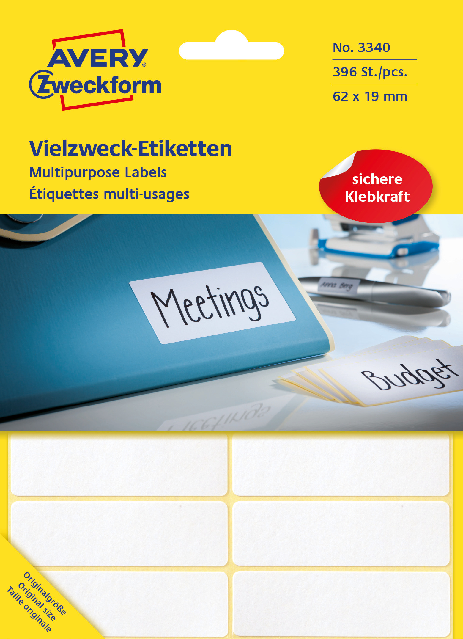 Trwałe minietykiety do opisywania ręcznego Avery Zweckform; 396 etyk./op., 62 x 19 mm, białe