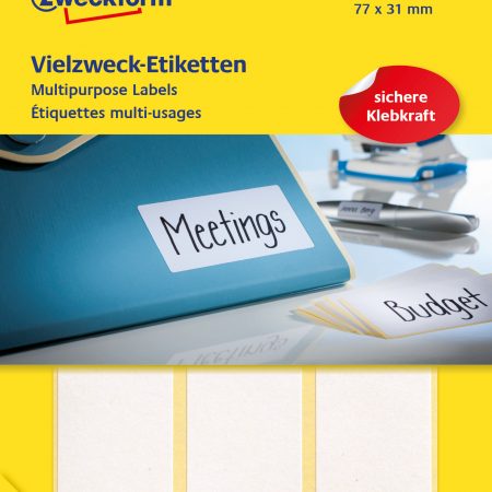 Trwałe minietykiety do opisywania ręcznego Avery Zweckform; 228 etyk./op., 77 x 31 mm, białe