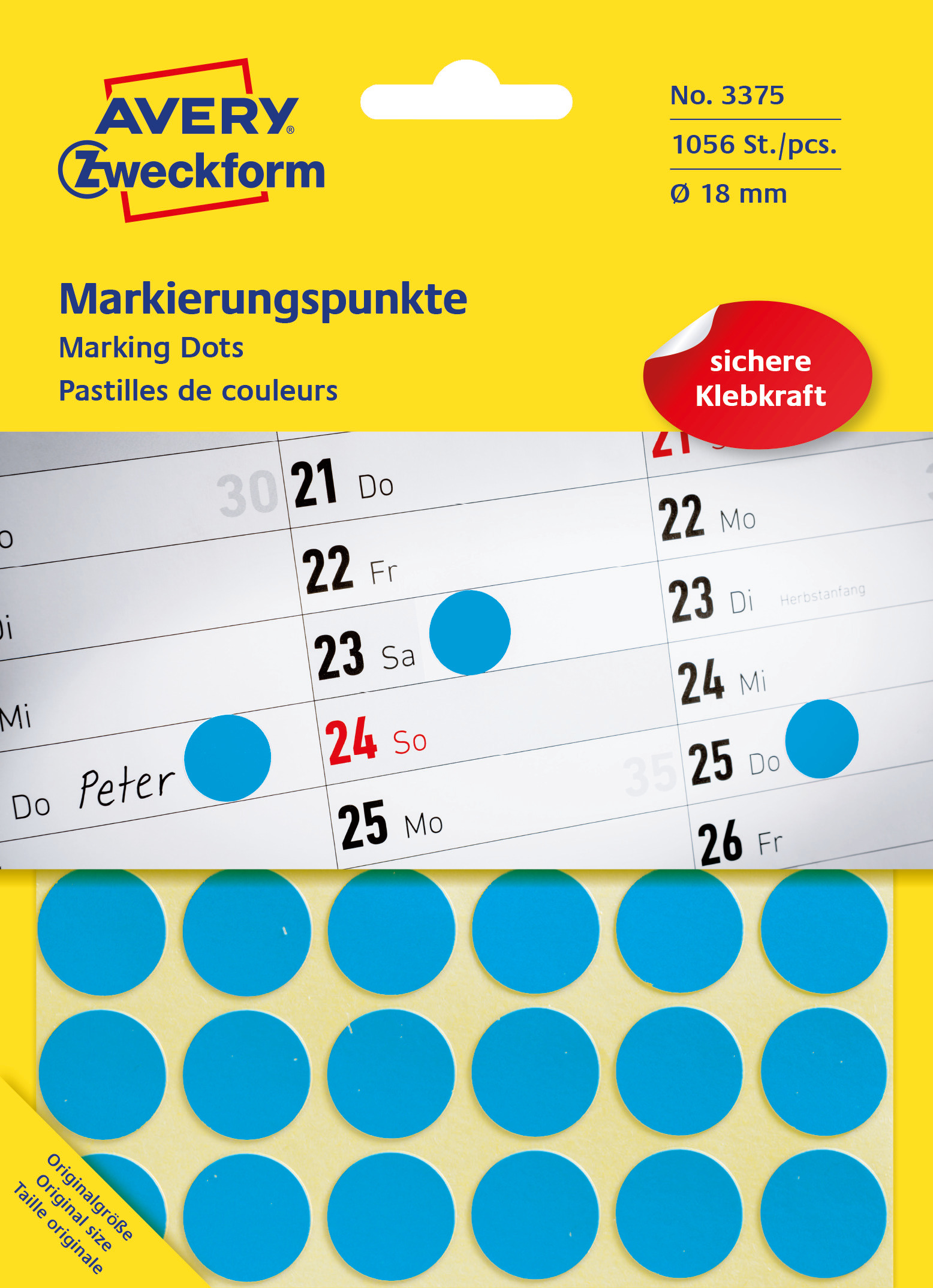 Kolorowe kółka do zaznaczania Avery Zweckform; 1056 etyk./op., Ø18 mm, niebieskie