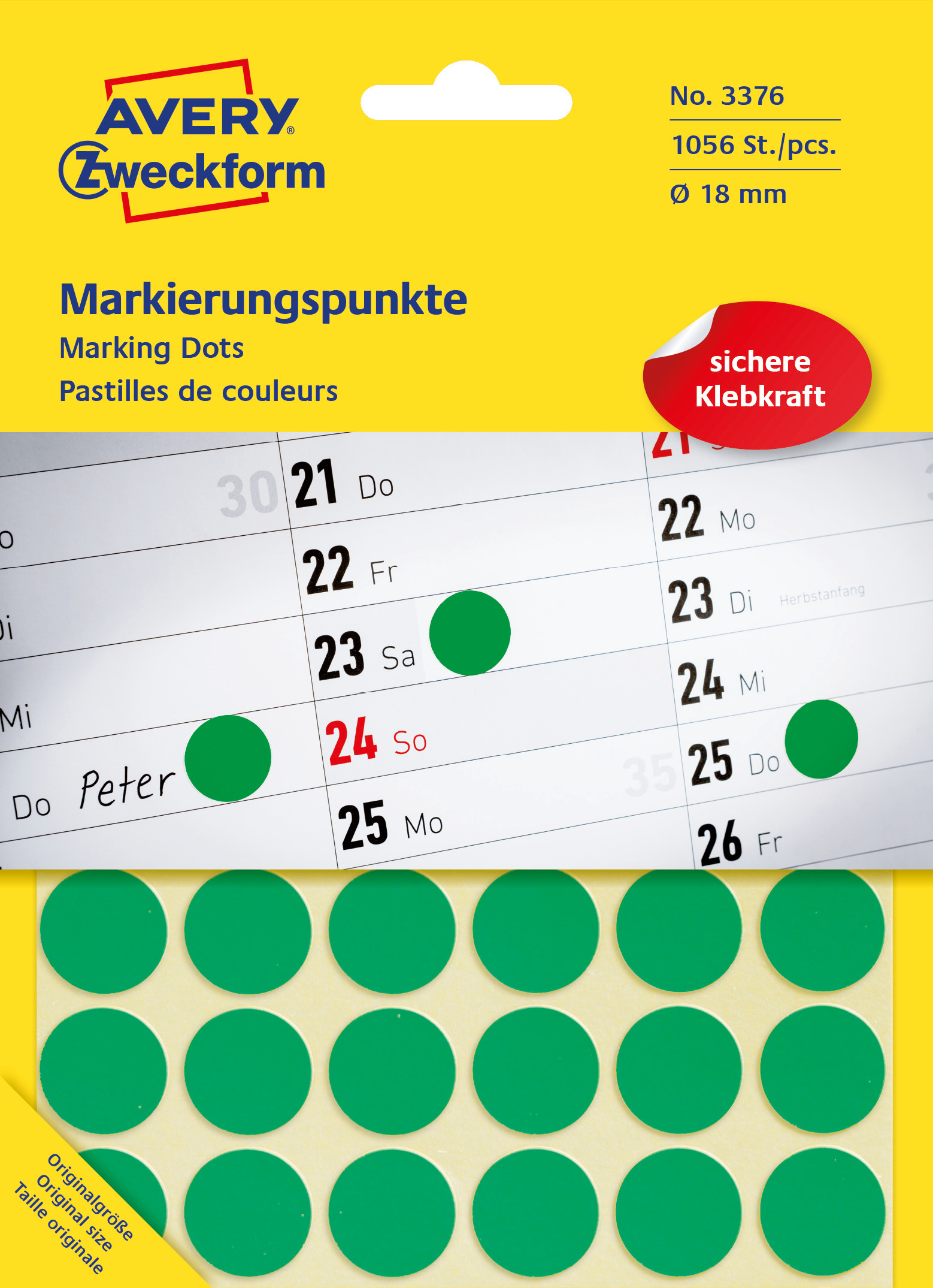 Kolorowe kółka do zaznaczania Avery Zweckform; 1056 etyk./op., Ø18 mm, zielone