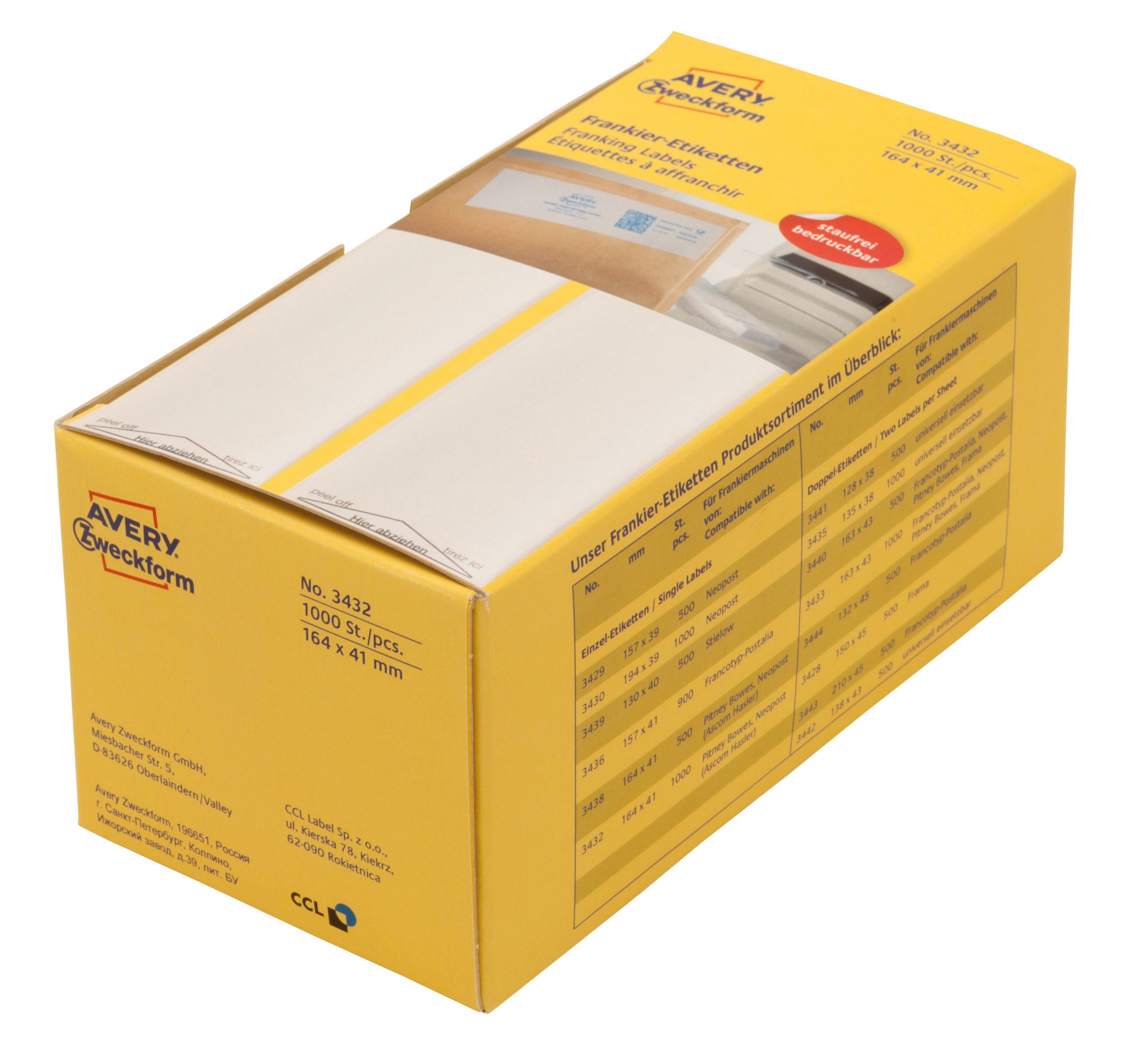 Etykiety adresowe do frankownic Avery Zweckform; 1000 etyk./op., 164 x 41 mm, białe