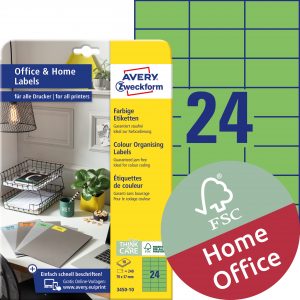 Trwałe etykiety kolorowe Avery Zweckform, A4, 10 ark./op., 70 x 37 mm, zielone