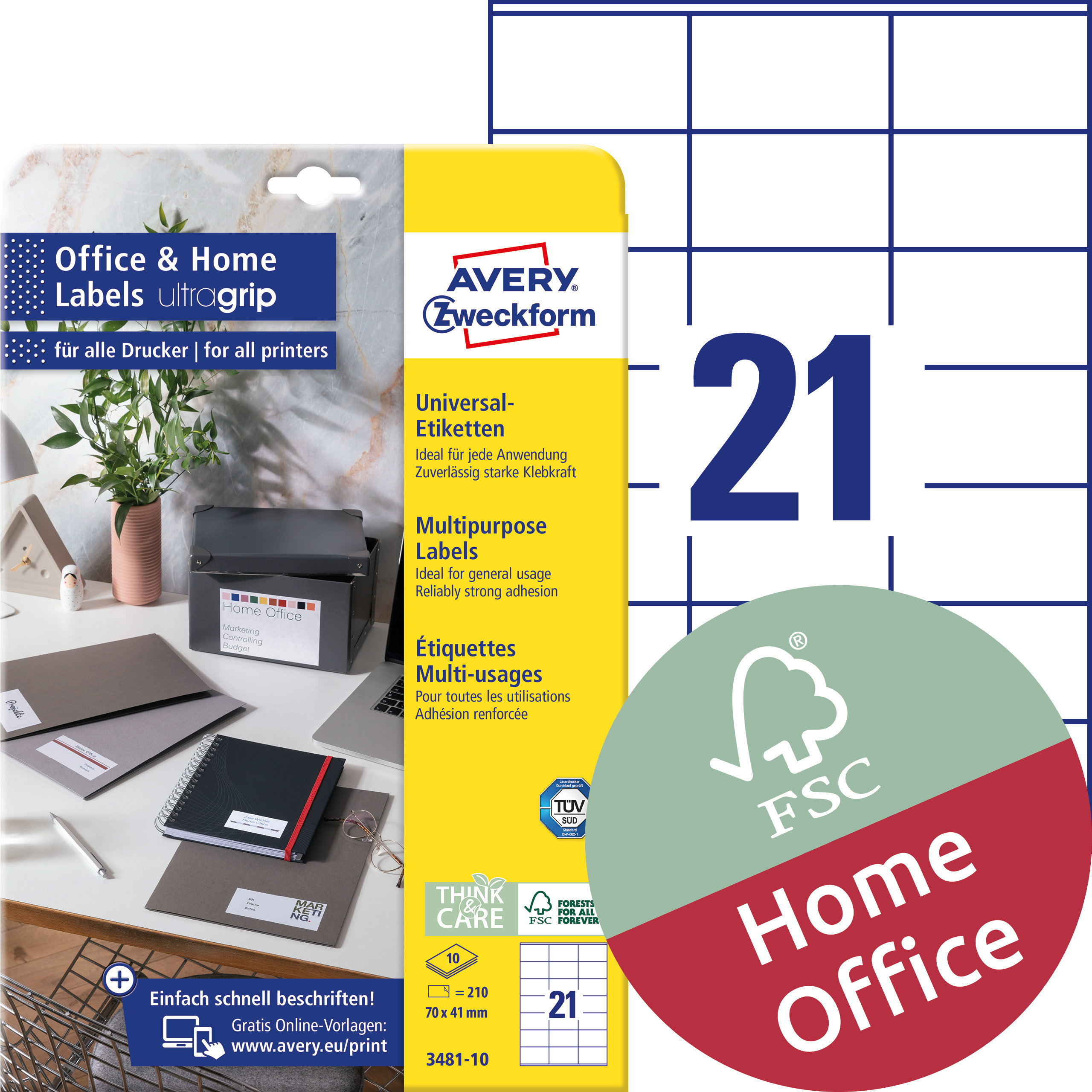 Trwałe etykiety uniwersalne Avery Zweckform, A4, 10 ark./op., 70 x 41 mm, białe