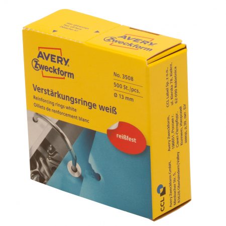 Pierścienie wzmacniające białe; 500 szt./op., Ø 13 mm,  Avery Zweckform