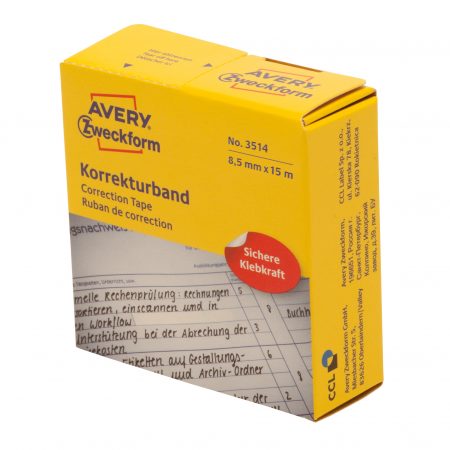 Taśmy korekcyjne Avery Zweckform; 2 wiersze (podajnik), 8,5 mm x 15 m, białe