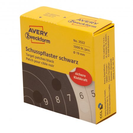Naklejki do tarcz strzelniczych Avery Zweckform; 1000 szt./op., Ø19 mm, czarne