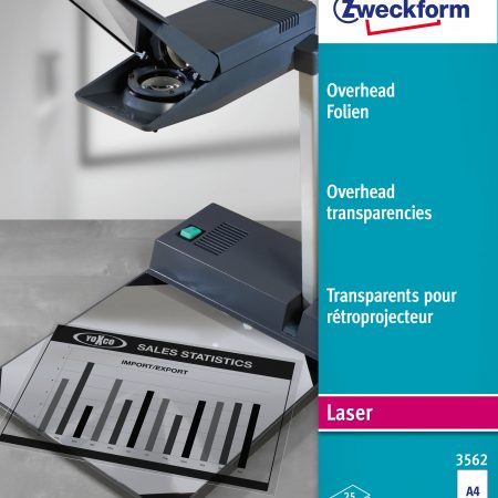 Folie do rzutników (do czarno-białych drukarek laserowych i kopiarek); A4, 25 szt./op., powlekane, grubość 0,10 mm, Avery Zweckform
