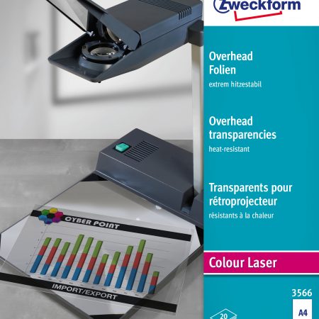 Folie do rzutników (do kolorowych drukarek laserowych); A4, 20 szt./op., powlekane, grubość 0,13 mm, Avery Zweckform