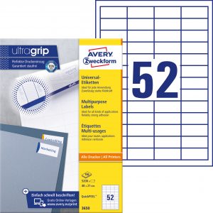 Trwałe etykiety uniwersalne Avery Zweckform; A4, 100 ark./op., 48 x 21  mm, białe