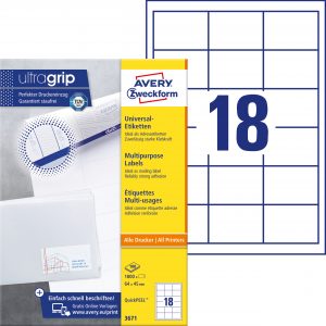 Trwałe etykiety uniwersalne Avery Zweckform; A4, 100 ark./op., 64 x 45 mm, białe