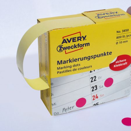 Kółka do zaznaczania w dyspenserze, trwałe, 800 szt. / rolka, Ø10 mm, różowe, Avery Zweckform