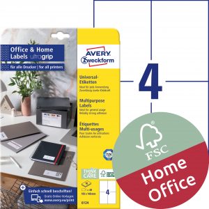 Trwałe etykiety uniwersalne Avery Zweckform, 105 x 148mm; A4; 10 ark./op.; białe