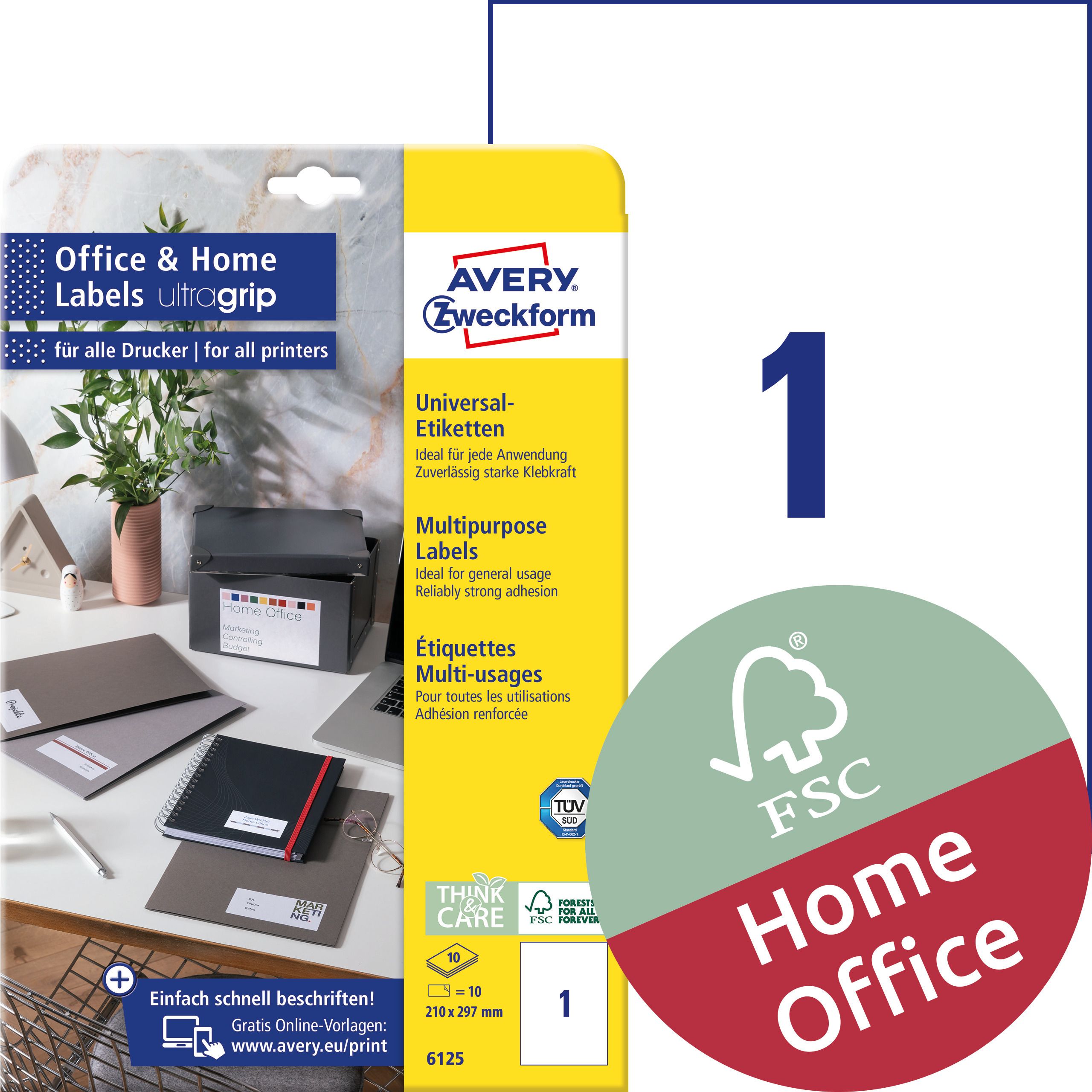 Trwałe etykiety uniwersalne Avery Zweckform, 210 x 297mm; A4; 10 ark./op.; białe