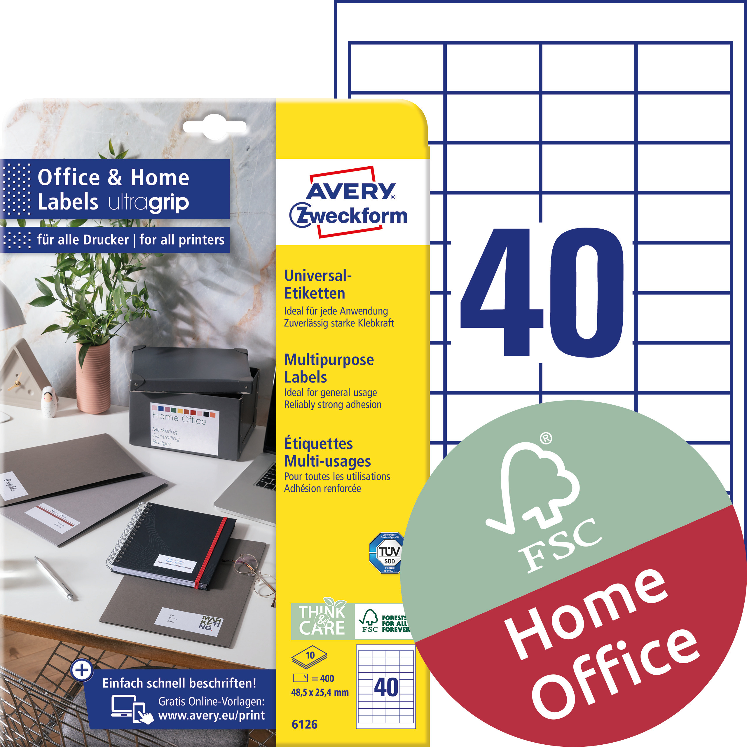 Trwałe etykiety uniwersalne Avery Zweckform, 48,5 x 25,4; A4; 10 ark./op.; białe