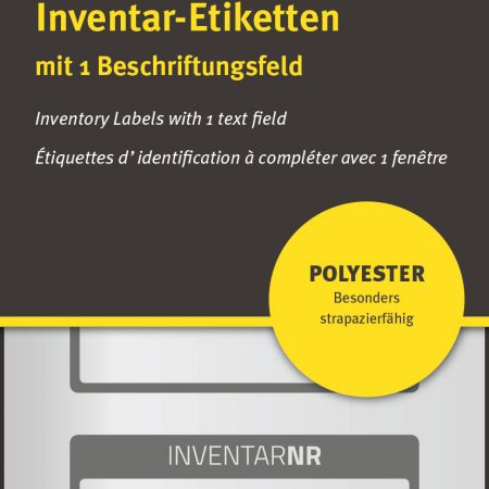 Tabliczki inwentaryzacyjne poliestrowe srebrne do opisu ręcznego Avery Zweckform; 50 szt., 50 x 20mm, czarne ramki, 1 pole na tekst