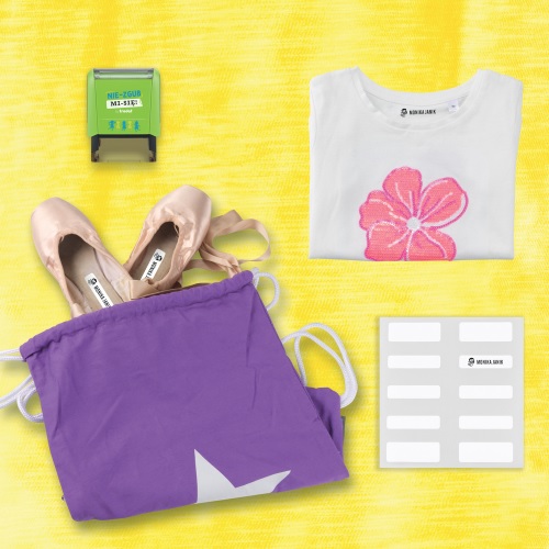 Pieczątka Nie zgub mi się do oznaczania przedmiotów i ubrań zestaw z drukarenką Trodat