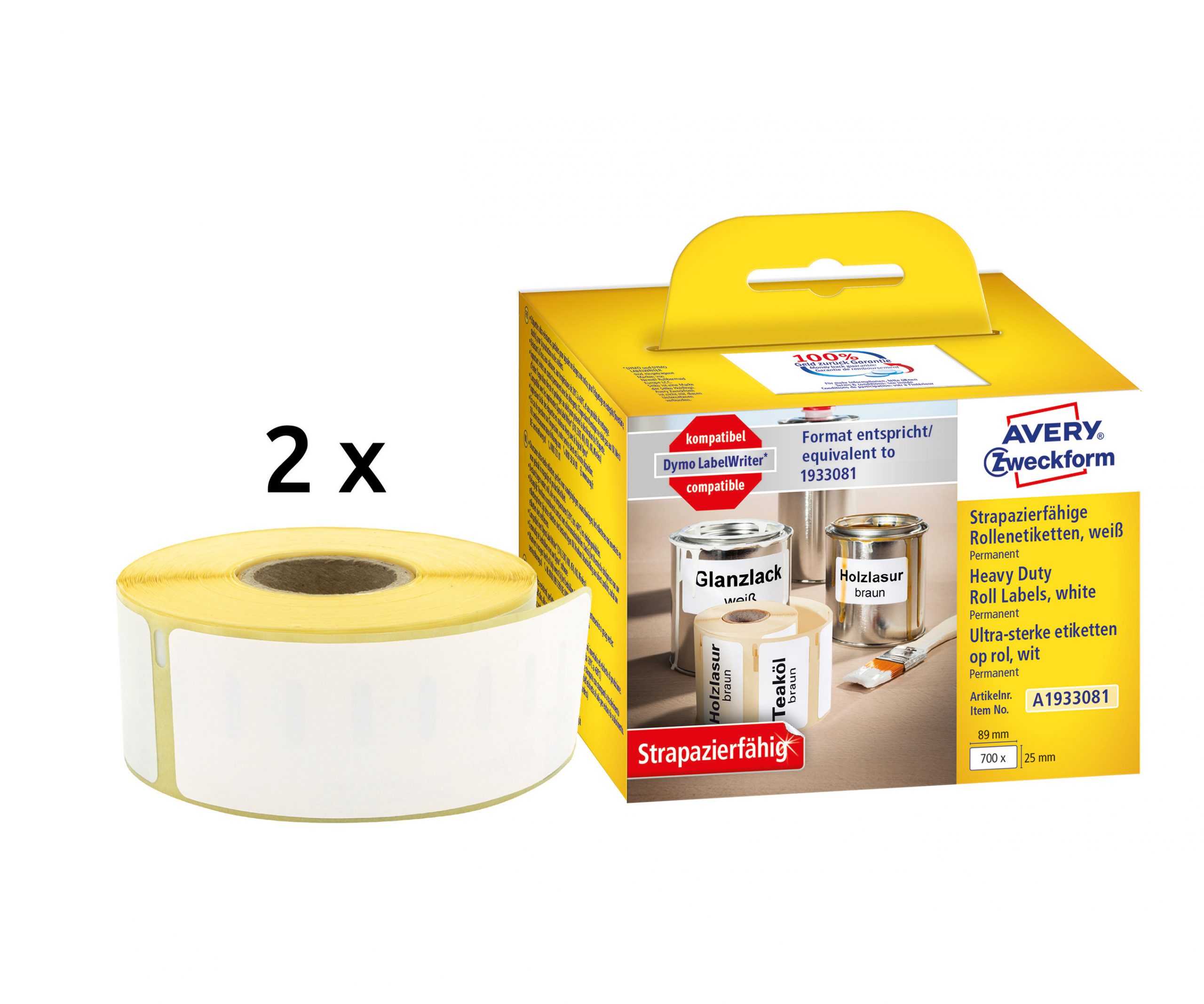 Etykiety Heavy Duty Avery Zweckform w rolce do drukarek termicznych, 700etyk./2rolki, 25 x 89 mm, poliestrowe, trwałe, białe