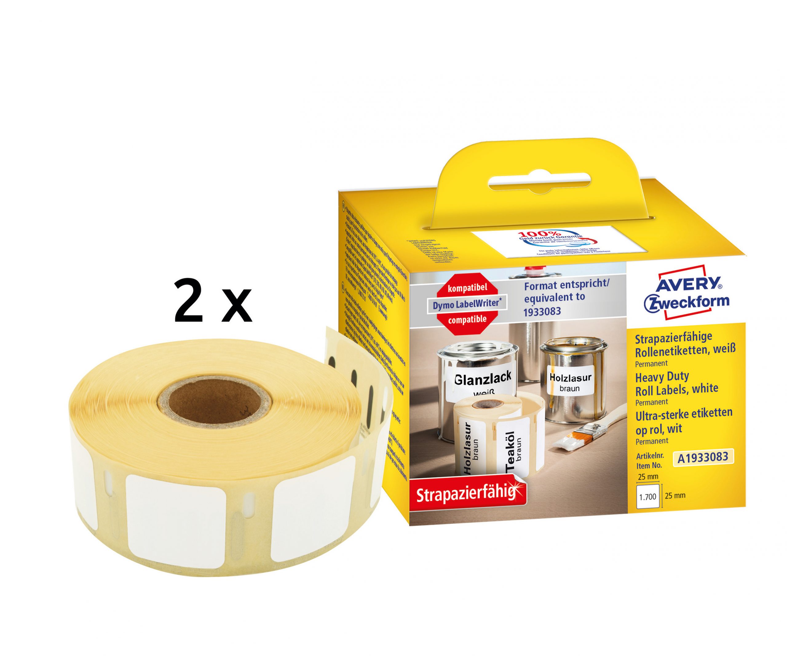 Etykiety Heavy Duty Avery Zweckform w rolce do drukarek termicznych, 1700etyk./2rolki, 25 x 25 mm, poliestrowe, trwałe, białe