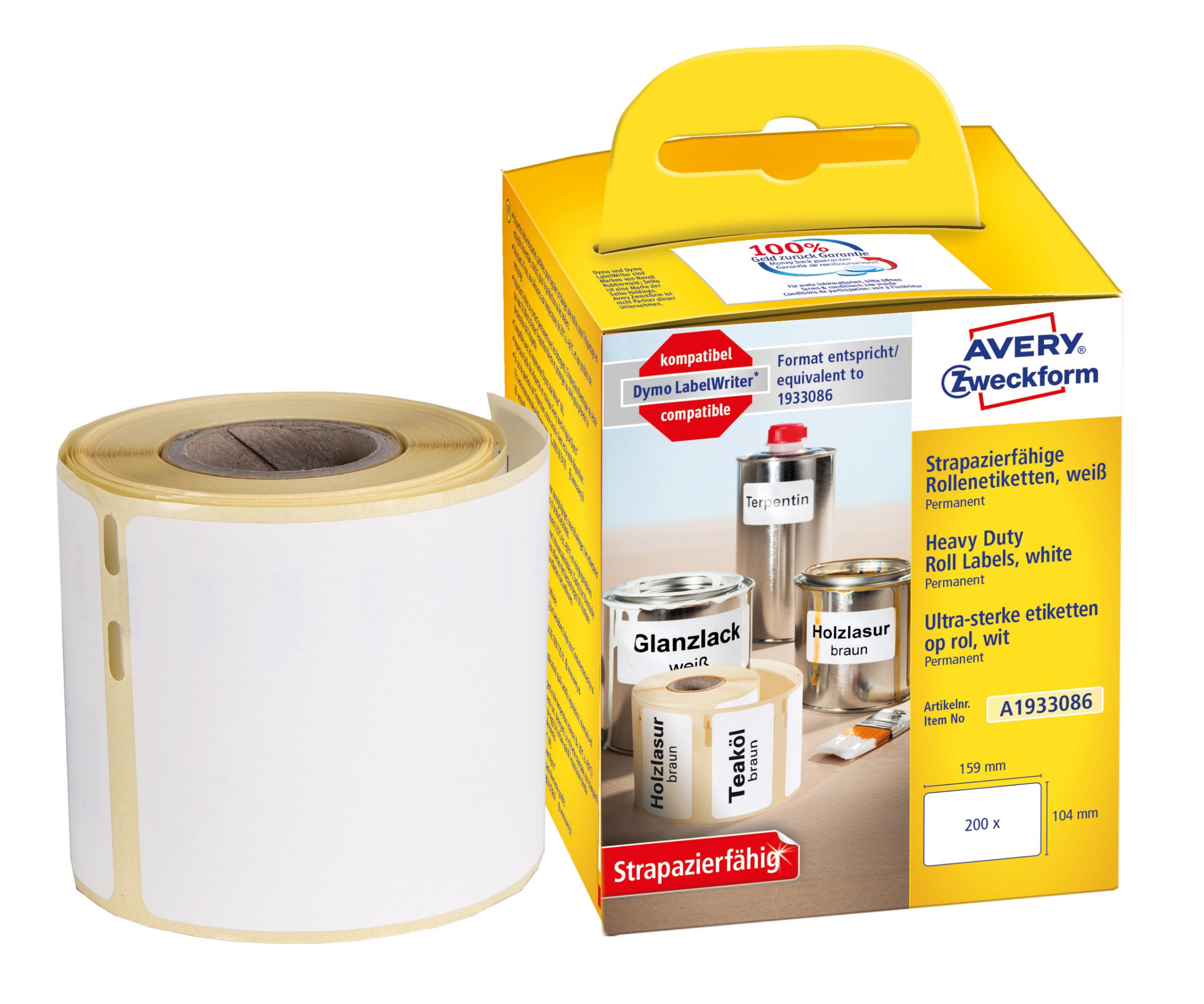 Etykiety Heavy Duty Avery Zweckform w rolce do drukarek termicznych, 200etyk./1rolka, 104 x 159 mm, poliestrowe, trwałe, białe