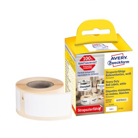 Etykiety Heavy Duty Avery Zweckform w rolce do drukarek termicznych, 160etyk./1rolka, 25 x 54 mm, poliestrowe, trwałe, białe