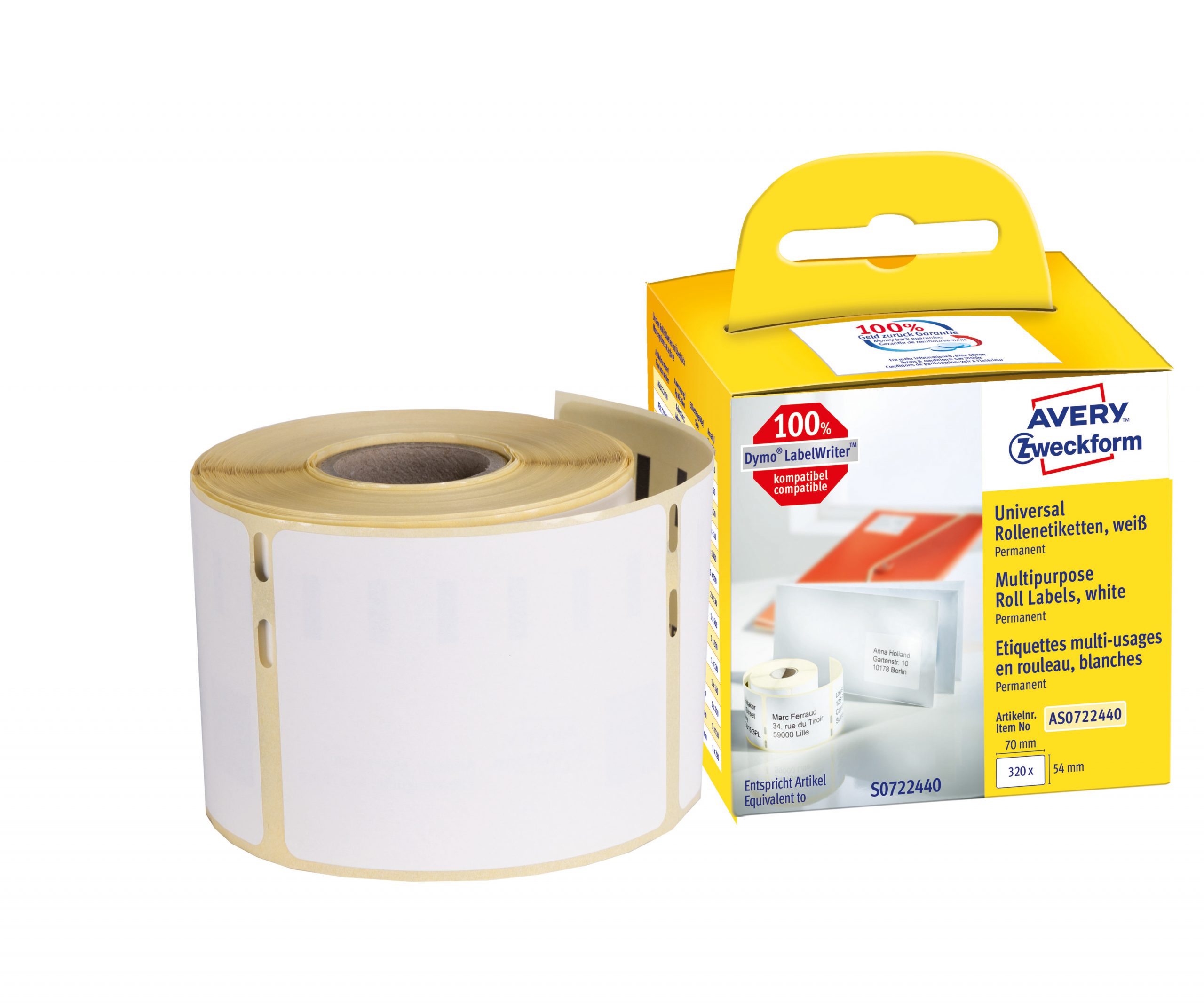 Etykiety uniwersalne Avery Zweckform w rolce do drukarek termicznych, 320etyk./1rolka, 54 x 70 mm, trwałe, białe