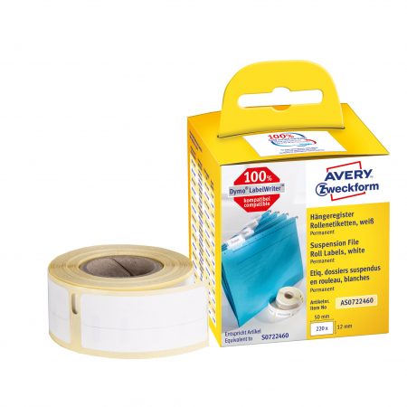 Minietykiety Avery Zweckform w rolce do drukarek termicznych, 220 etyk./1rolka, 12 x 50 mm, trwałe, białe