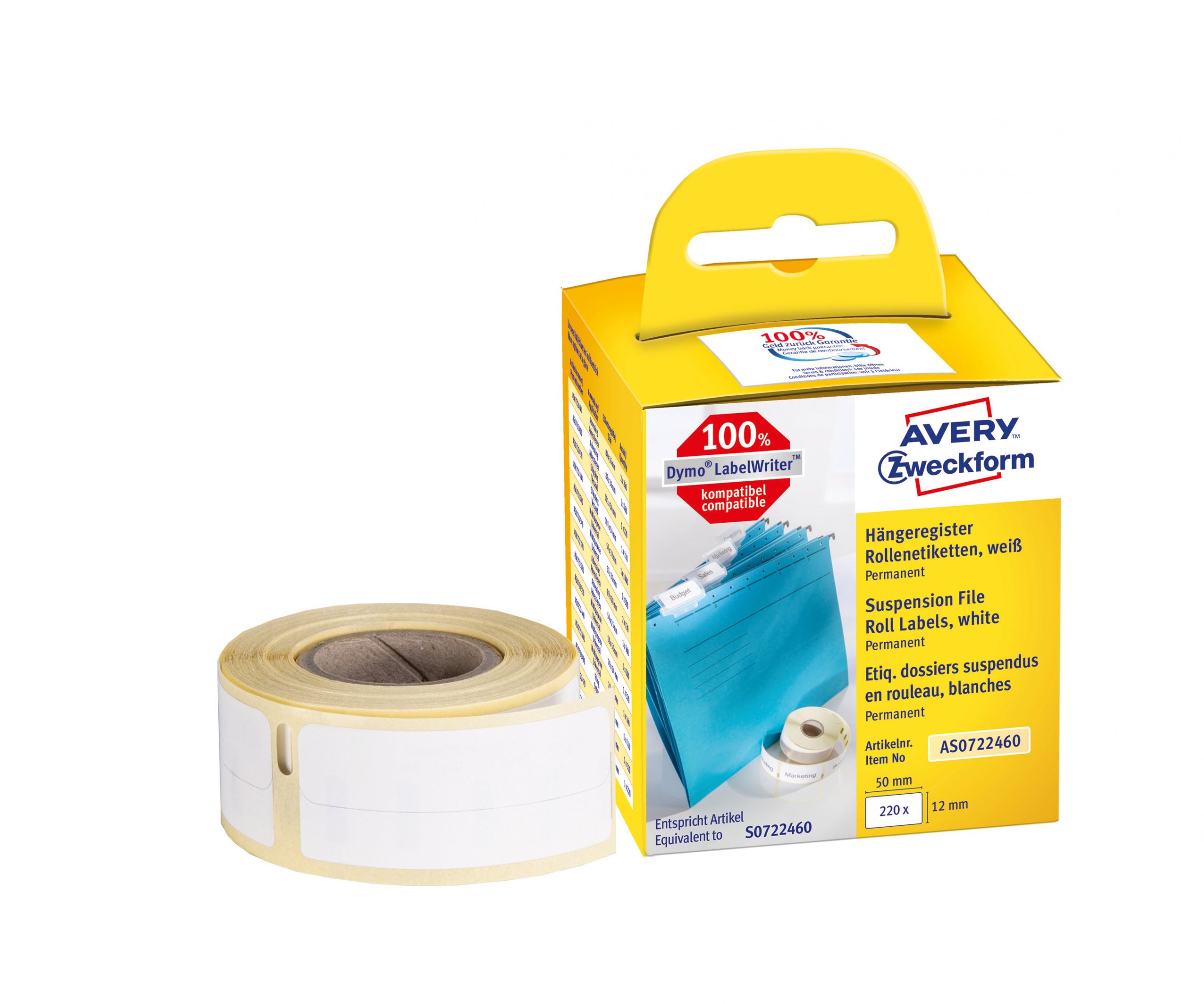 Minietykiety Avery Zweckform w rolce do drukarek termicznych, 220 etyk./1rolka, 12 x 50 mm, trwałe, białe