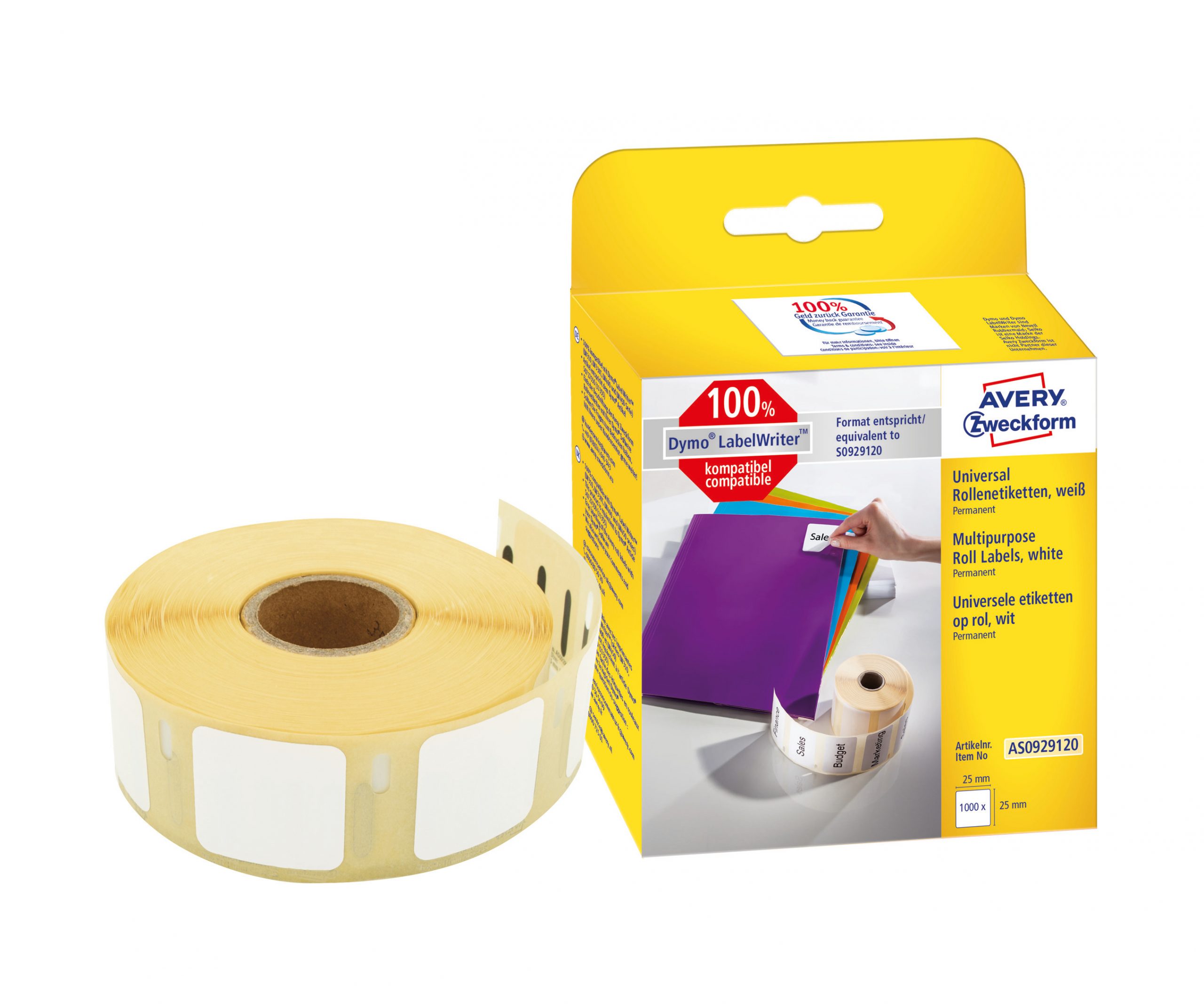 Etykiety uniwersalne Avery Zweckform w rolce do drukarek termicznych, 1000etyk./1rolka, 25 x 25 mm, trwałe, białe