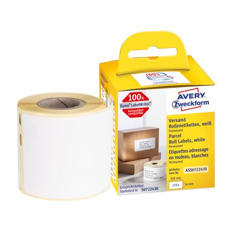 Etykiety wysyłkowe Avery Zweckform w rolce do drukarek termicznych, 110etyk./1rolka, 54 x 101 mm, trwałe, białe