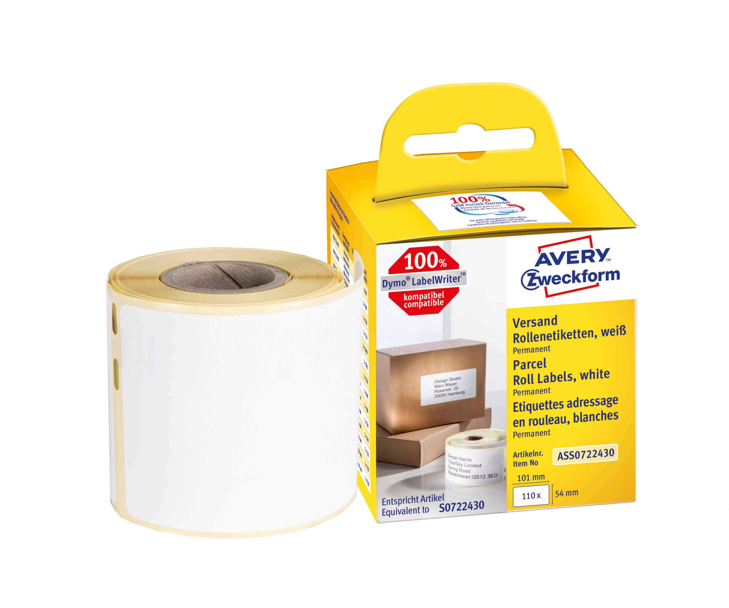 Etykiety wysyłkowe Avery Zweckform w rolce do drukarek termicznych, 110etyk./1rolka, 54 x 101 mm, trwałe, białe