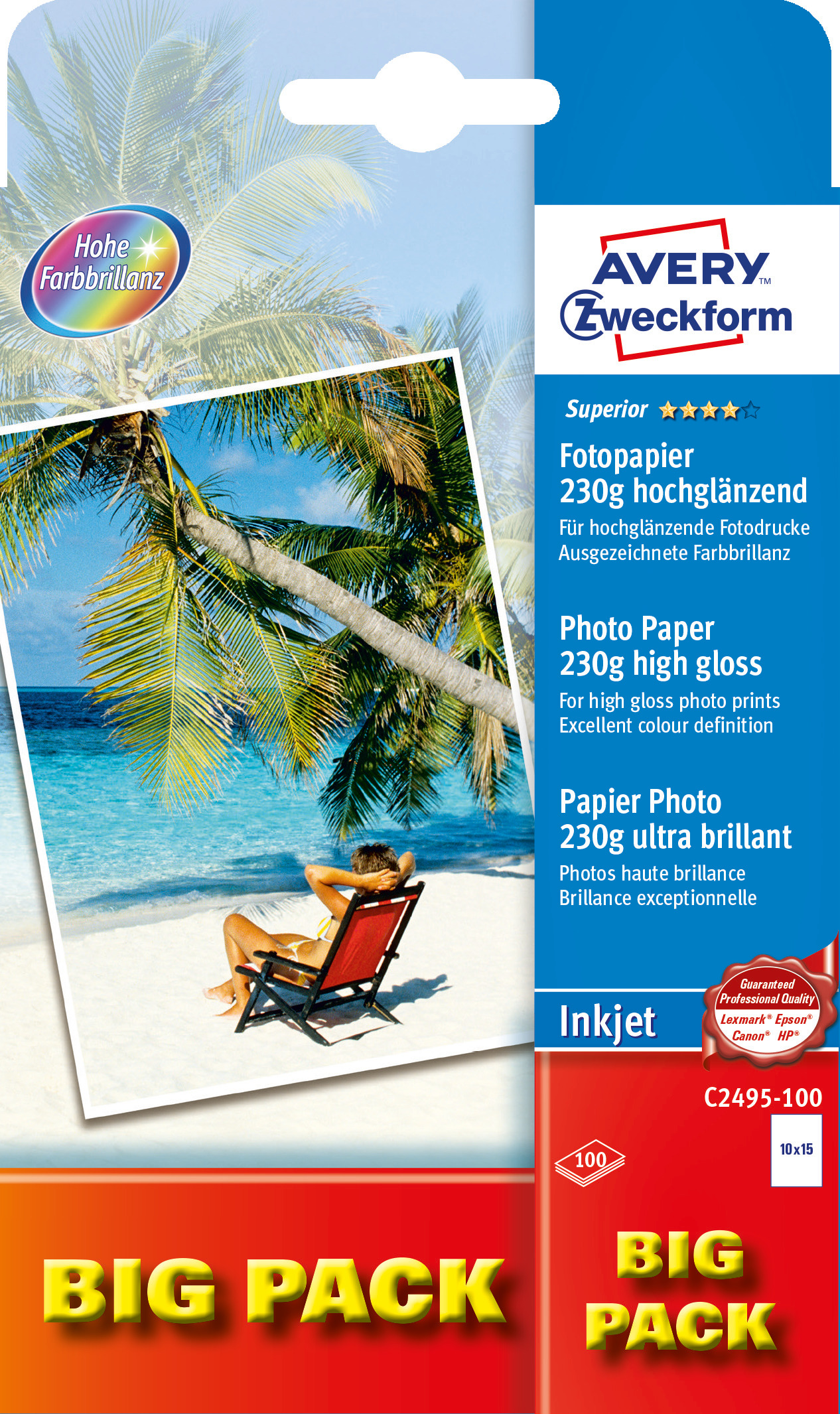 Papier fotograficzny wysokobłyszczący 230g, 100 x 150 mm, biały, Avery Zweckform