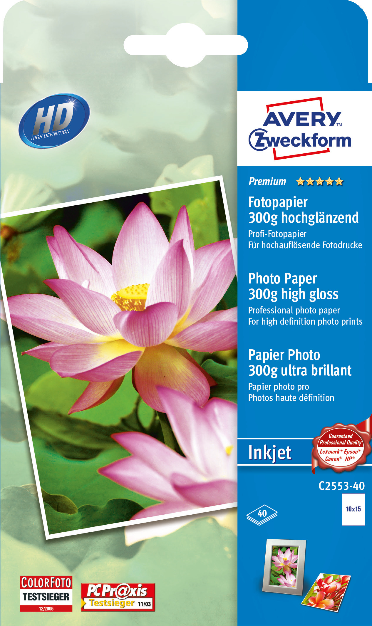 Papier fotograficzny Premium wysokobłyszczący, 300g, 100 x 150 mm, biały, Avery Zweckform