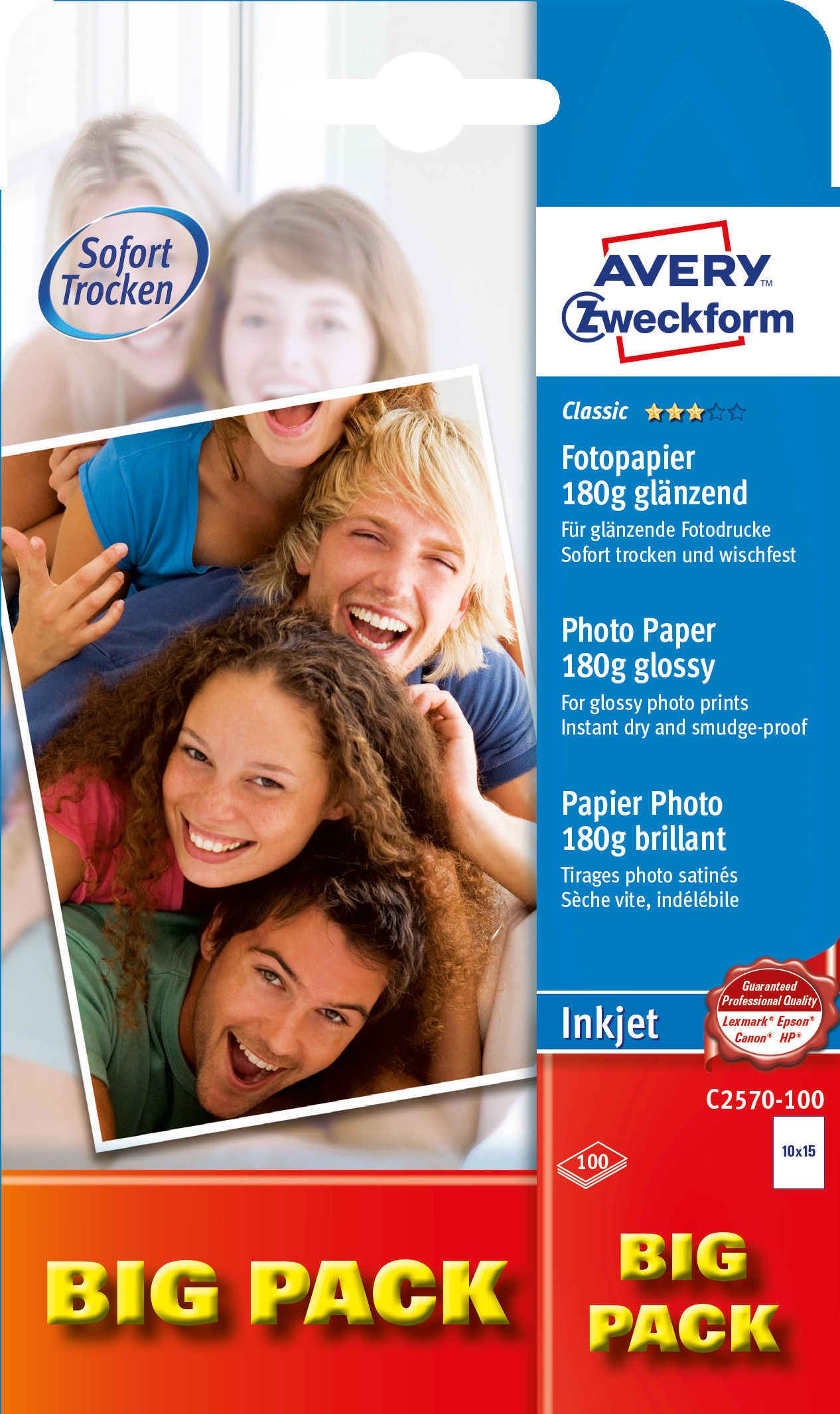 Papier fotograficzny błyszczący 180 g, 10 x 15 cm, biały, Avery Zweckform