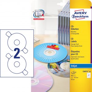 Etykiety na płyty CD Avery Zweckform; A4, 20 ark./op., ø117 mm, błyszczące