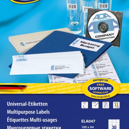 Etykiety uniwersalne Economy Europe100 by Avery Zweckform; A4, 100 ark./op., 70 x 29,7 mm, białe