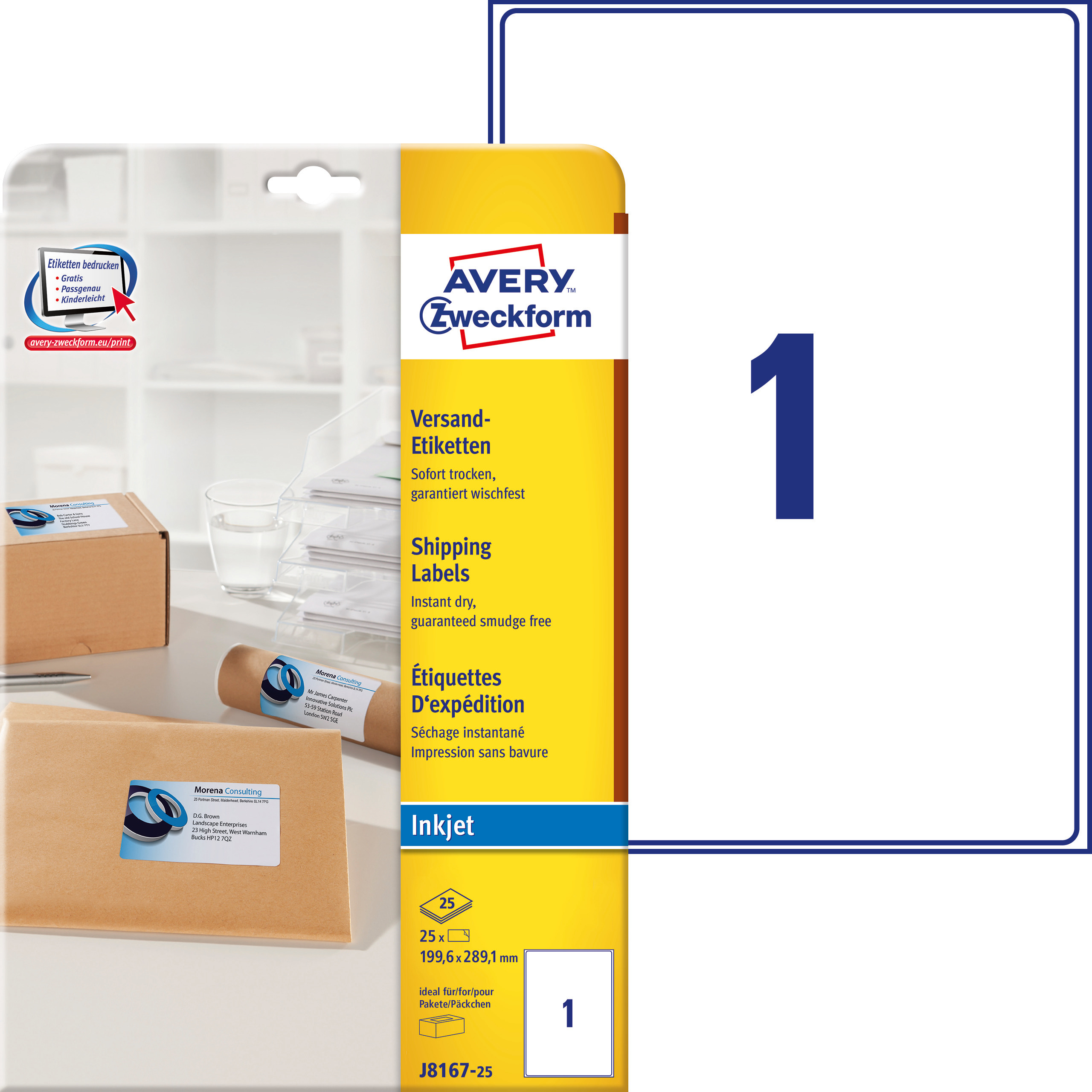 Etykiety wysyłkowe białe Avery Zweckform; A4, 25 ark./op., 199,6 x 289,1 mm