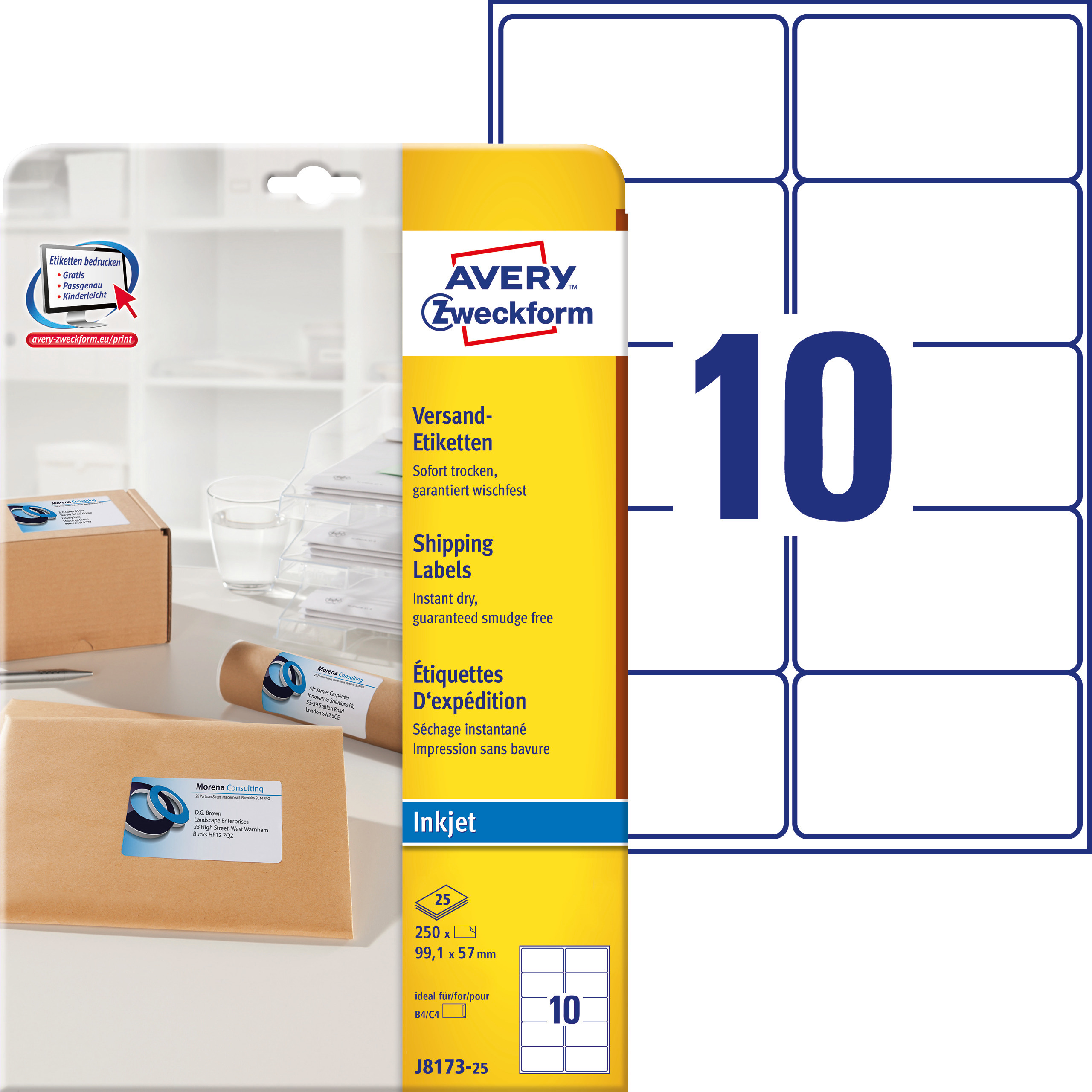 Etykiety wysyłkowe białe Avery Zweckform; A4, 25 ark./op., 99,1 x 57 mm