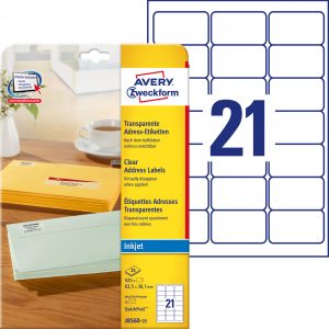 Etykiety adresowe przezroczyste Avery Zweckform; A4, 25 ark./op., 63,5 x 38,1 mm