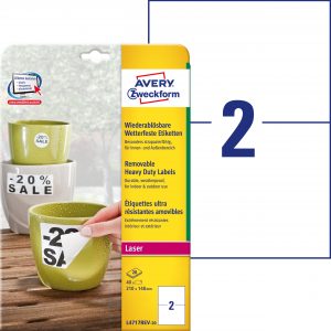 Etykiety Heavy Duty Avery Zweckform; A4, 20 ark./op., 210 x 148mm, białe, poliestrowe -USUWALNE