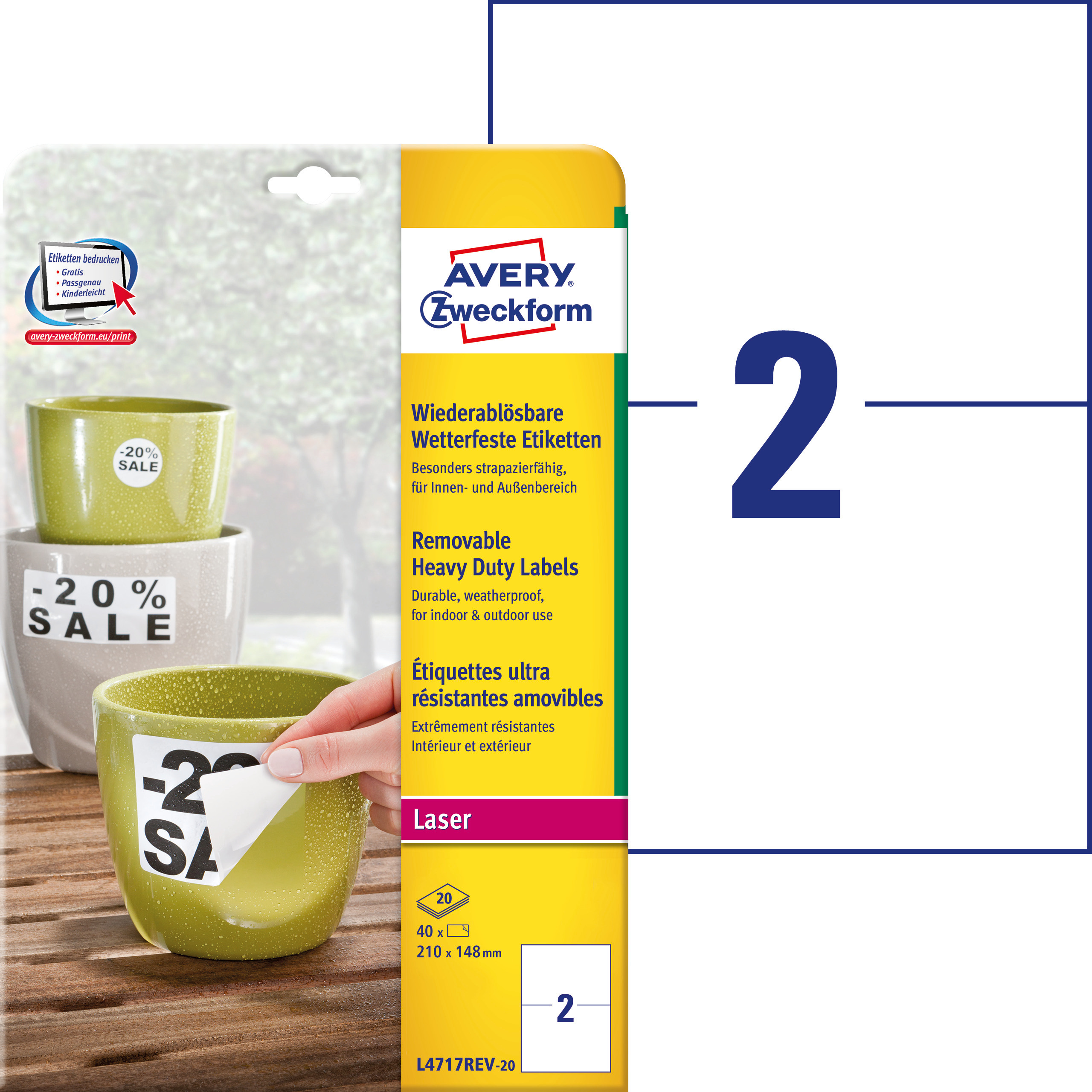 Etykiety Heavy Duty Avery Zweckform; A4, 20 ark./op., 210 x 148mm, białe, poliestrowe -USUWALNE