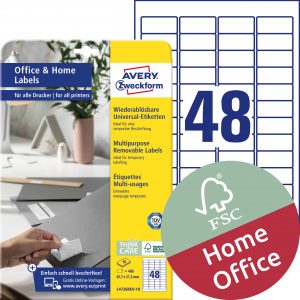 Usuwalne etykiety uniwersalne Avery Zweckform, A4, 10 ark./op., 45,7 x 21,2 mm, białe