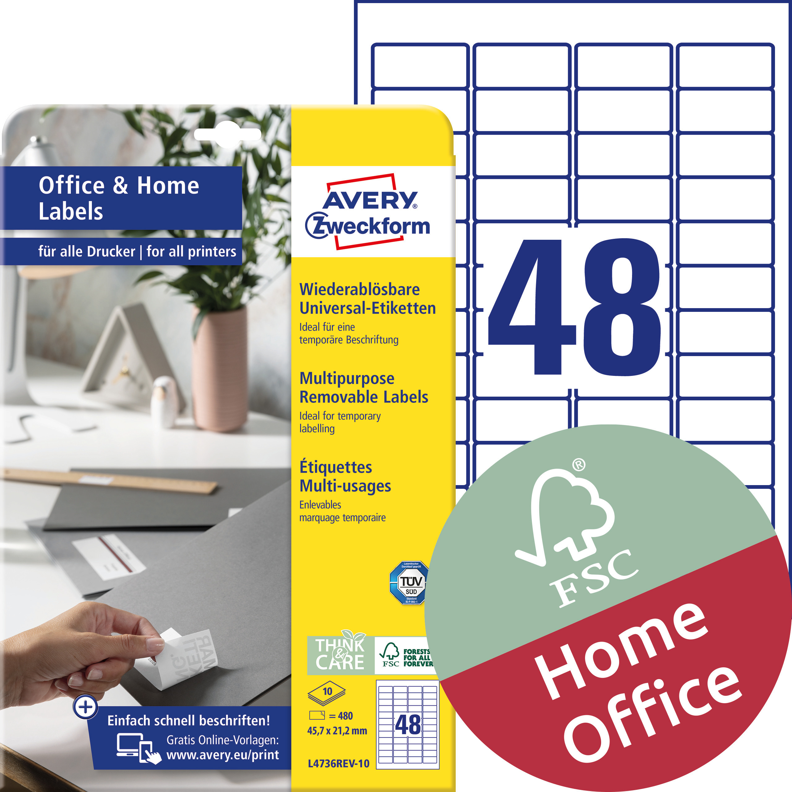 Usuwalne etykiety uniwersalne Avery Zweckform, A4, 10 ark./op., 45,7 x 21,2 mm, białe