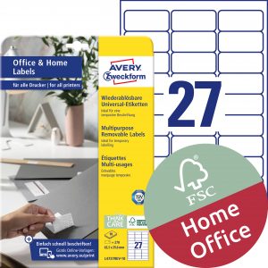 Usuwalne etykiety uniwersalne Avery Zweckform, A4, 10 ark./op., 63,5 x 29,6 mm, białe